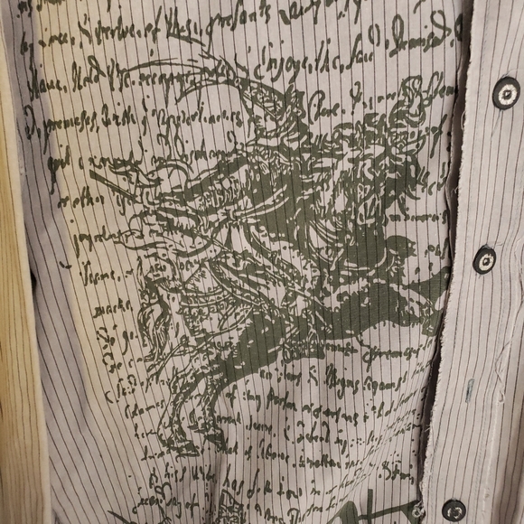 Roar Button Up Shirt - L - Gray with Black lines Long Sleeve - unfinished edging - Picture 4 of 9